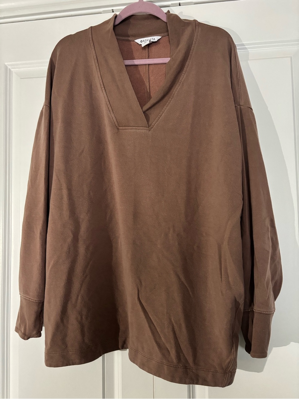 Athleta Brown V-Neck Pullover Sweatshirt